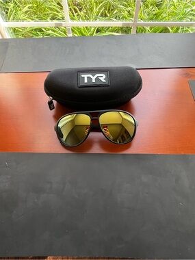 TYR Men's Black Frame Sunglasses with Gold Mirrored Lenses